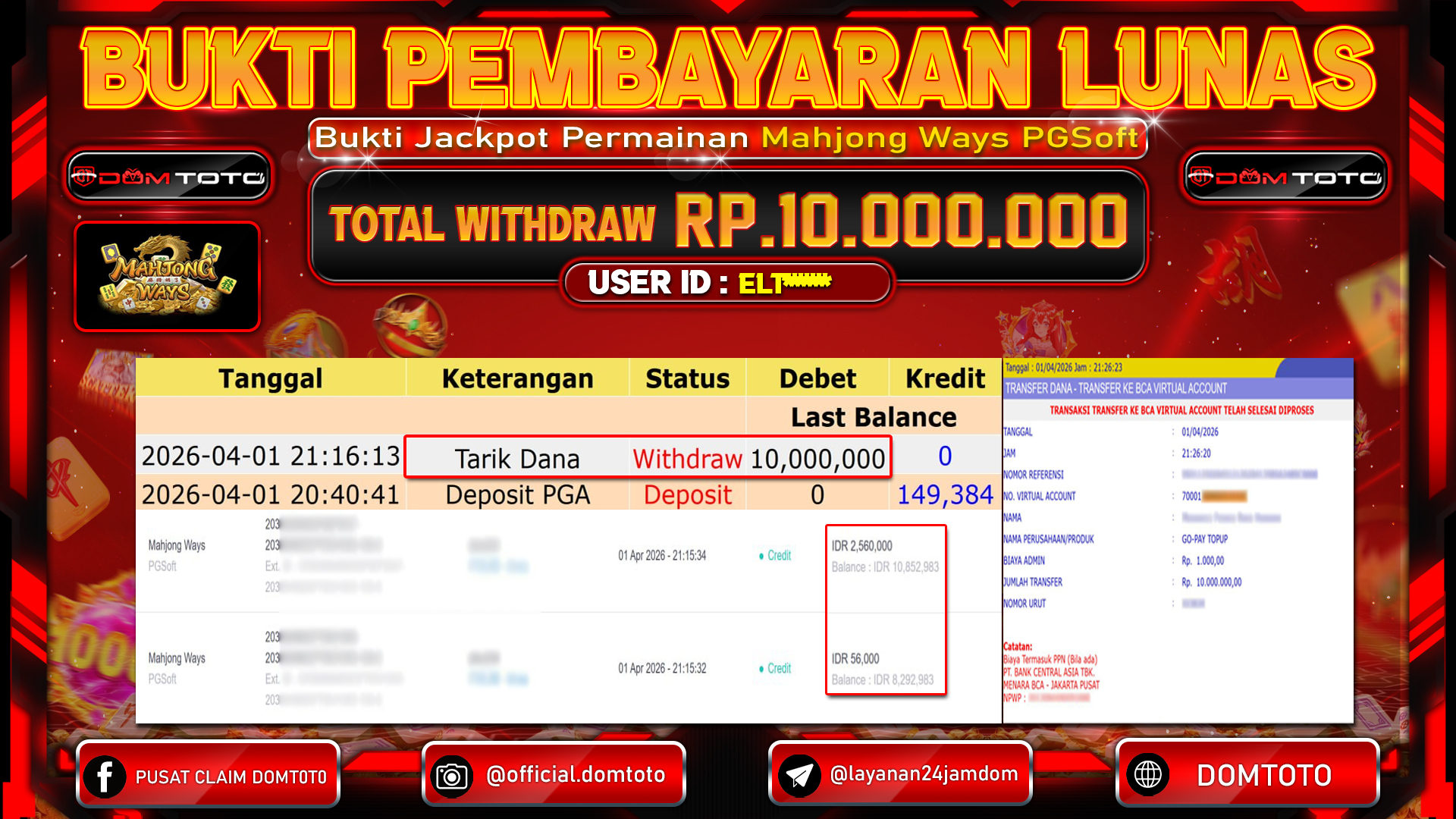 JACKPOT SLOT Mahjong Ways PGSoft 01 APRIL 2026